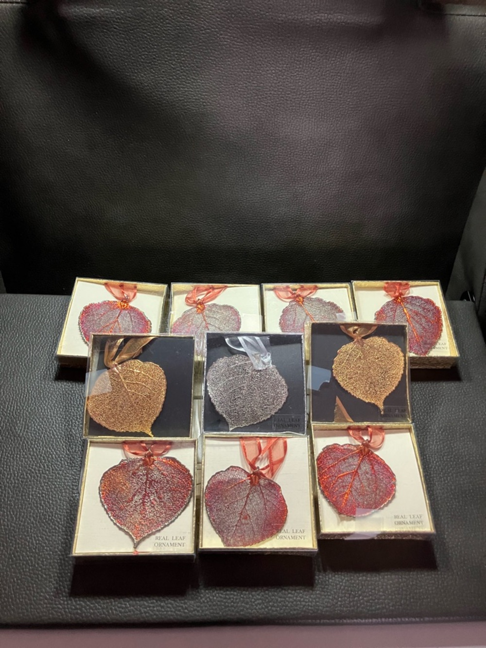Real Leaf Ornament Set - Metallic Gold, Silver, Red